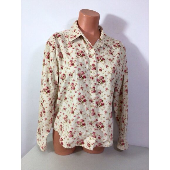 Eddie Bauer Floral Corduroy Shirt Button Front Womens Large - Picture 1 of 6